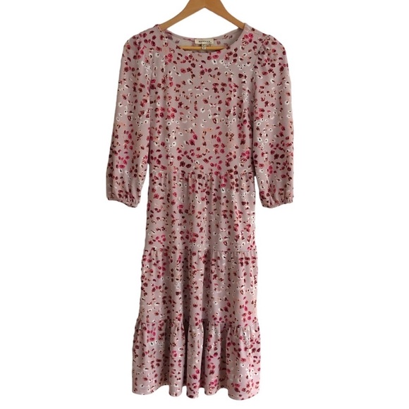 MONTEAU Pink Mauve MIDI Dress. Soft Stretchy Dainty Floral Tiered skirt Medium - Picture 1 of 12